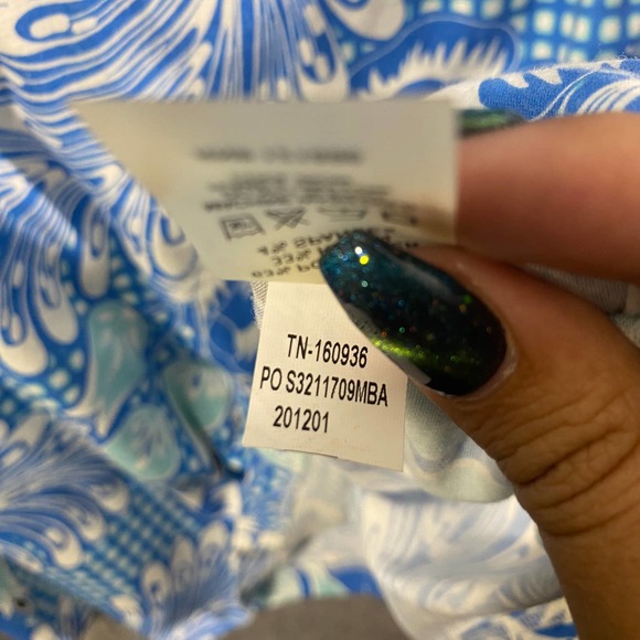 Title Nine Dress Small Blue Floral Printed Cowl Neck Performance Mini - Picture 9 of 10